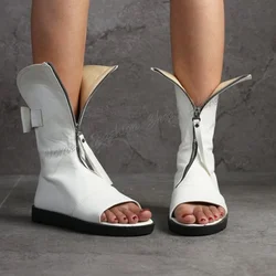 White Peep Toe Front Zipper Boots Matte Leather Mid Calf Wave Bottom High Heel Shoes for Women Heels 2024 New Zapatos Para Mujer
