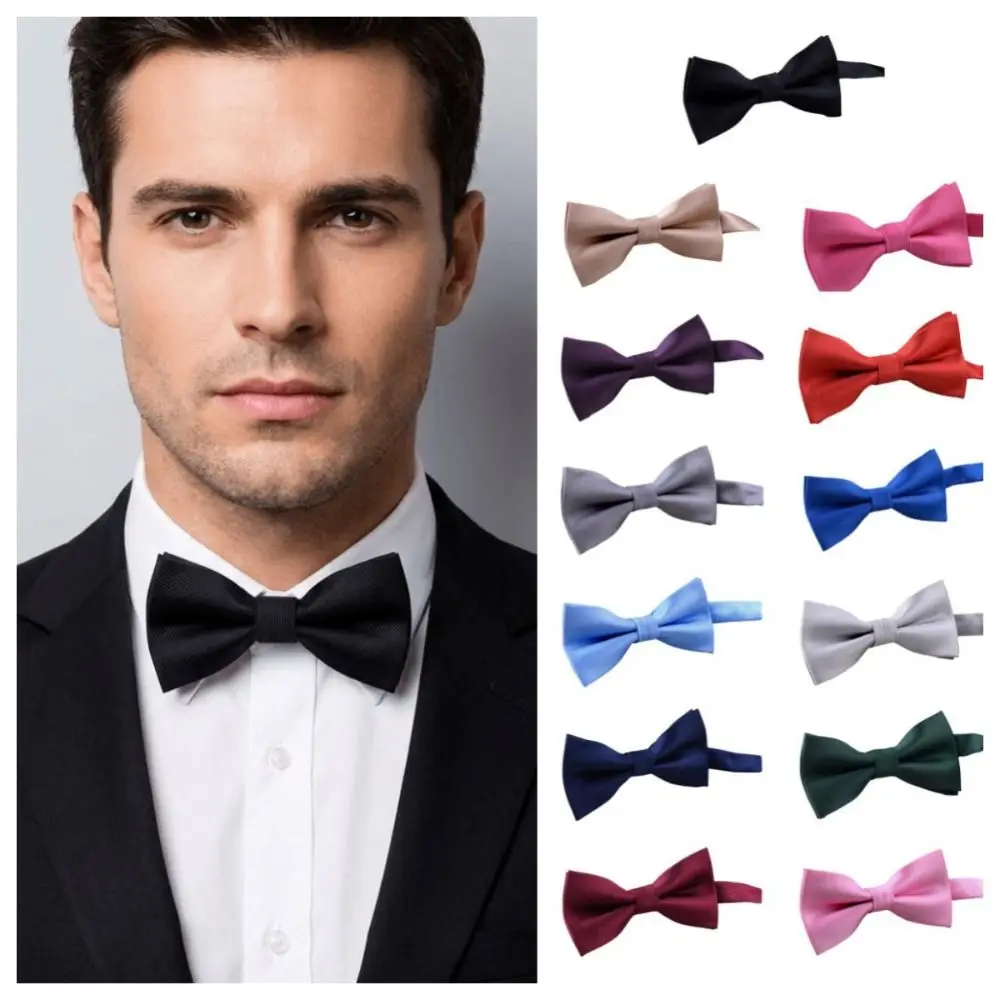 Fashion Solid Color Bowknot Bowtie Satin Adjustable Classic Ties Formal Slim Men Ties Gentleman
