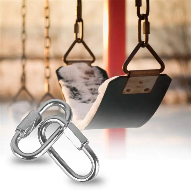 B62B-24 Pcs Quick Link 4MM Stainless Steel Chain Connector,Heavy Duty D Shape Locking Looks For Carabiner, Max.Load 500 Lb