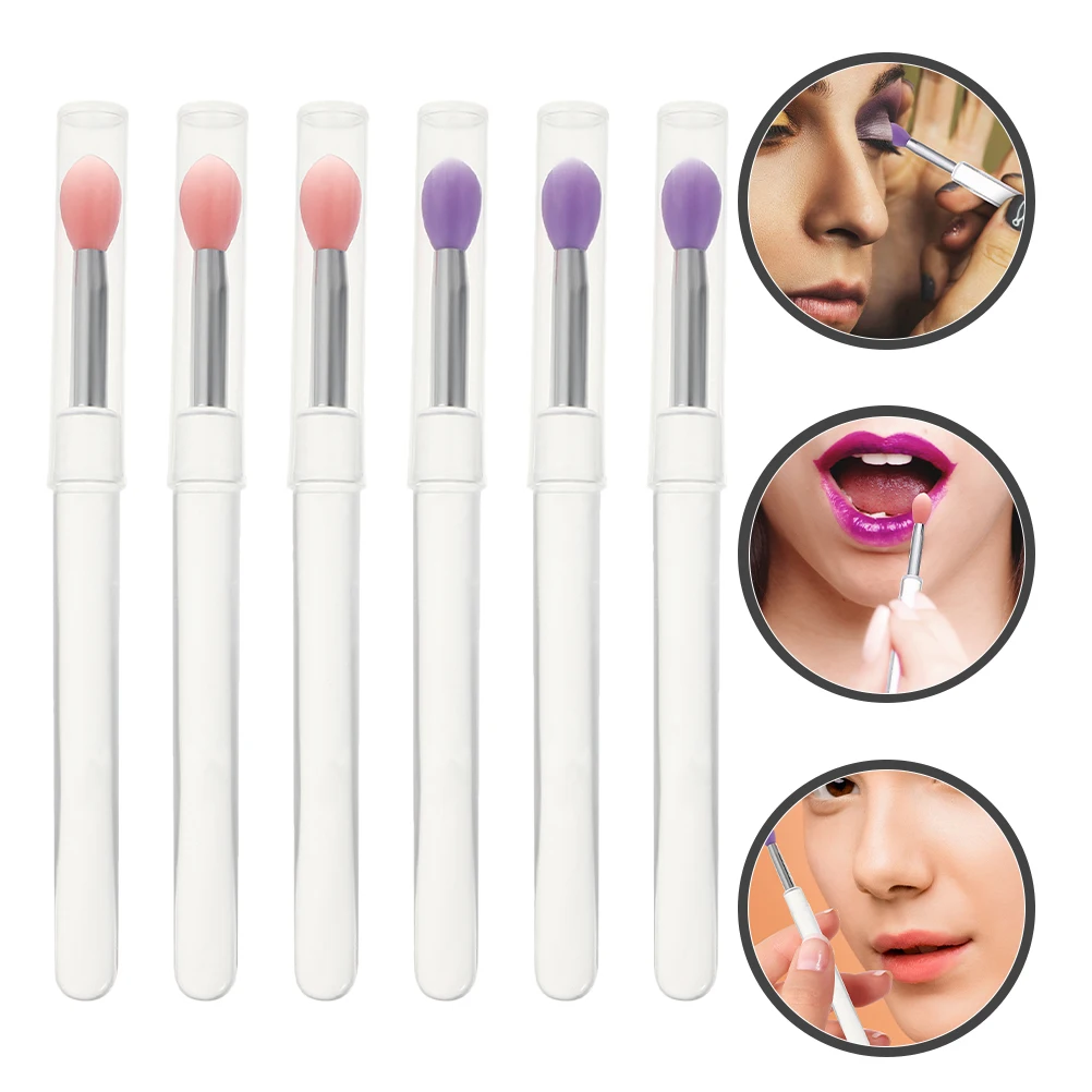 Aplicador de brillo de silicona para máscara de sombra de ojos, cepillo portátil para sombra de ojos, cepillo compacto para máscara de labios, uso profesional en el hogar, 6 uds.