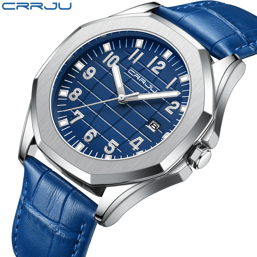 CRRJU-Reloj de pulsera de cuarzo para hombre, accesorio masculino de marca superior, de lujo, a la moda, de cuero transpirable, luminoso, para regalo