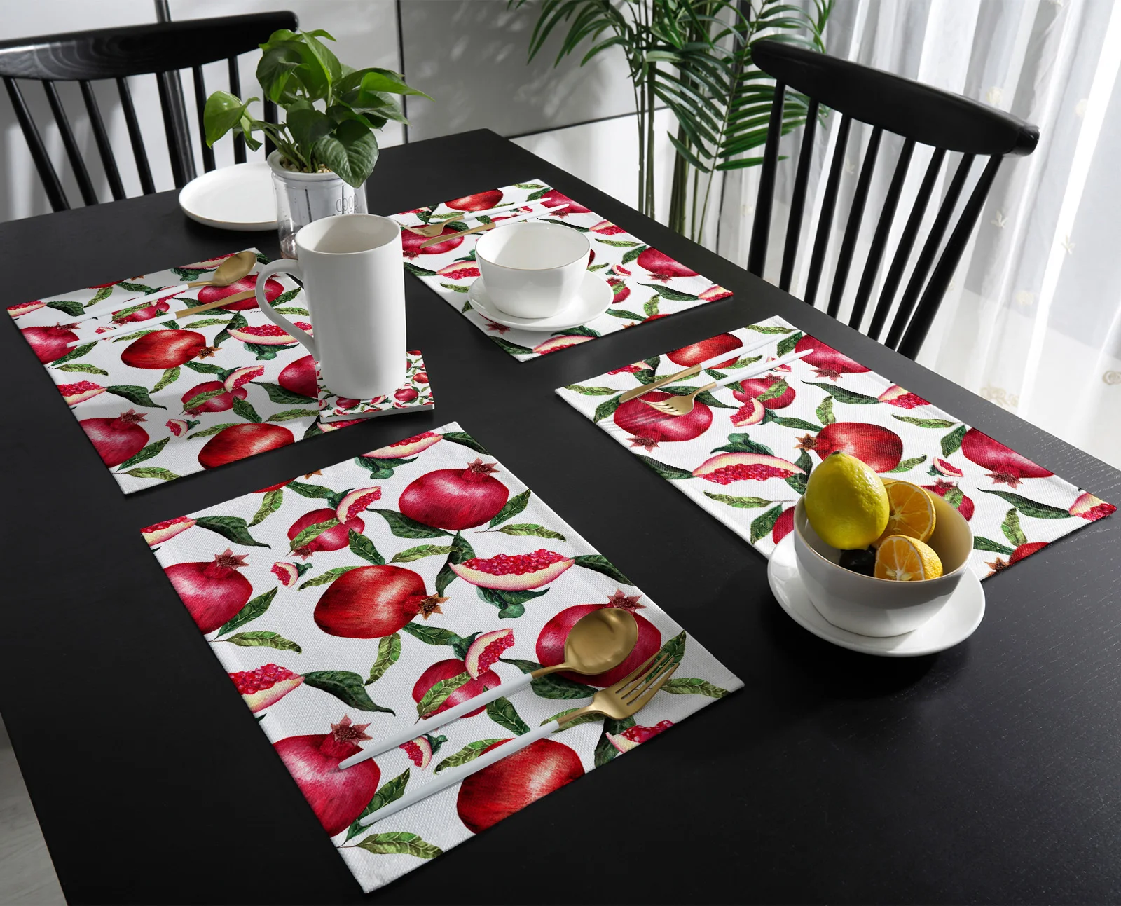 Summer Fruit Red Pomegranate Green Leaf Table Runner Table Art Home Party Country Wedding Decoration Tablecloth Table Runners