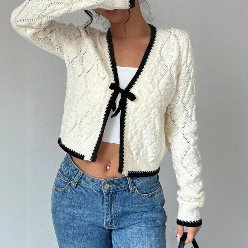 

Женский кардиган с длинными рукавами и открытым передом, простой бант, удобная модная осенне-зимняя повседневная одежда