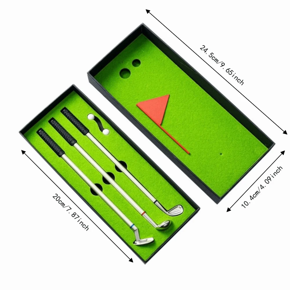 7PCS Smooth Writing Golfers Pen Set Simulated Mini Design Putting Green Base Golfers Club Pen Set Metal Desktop Size