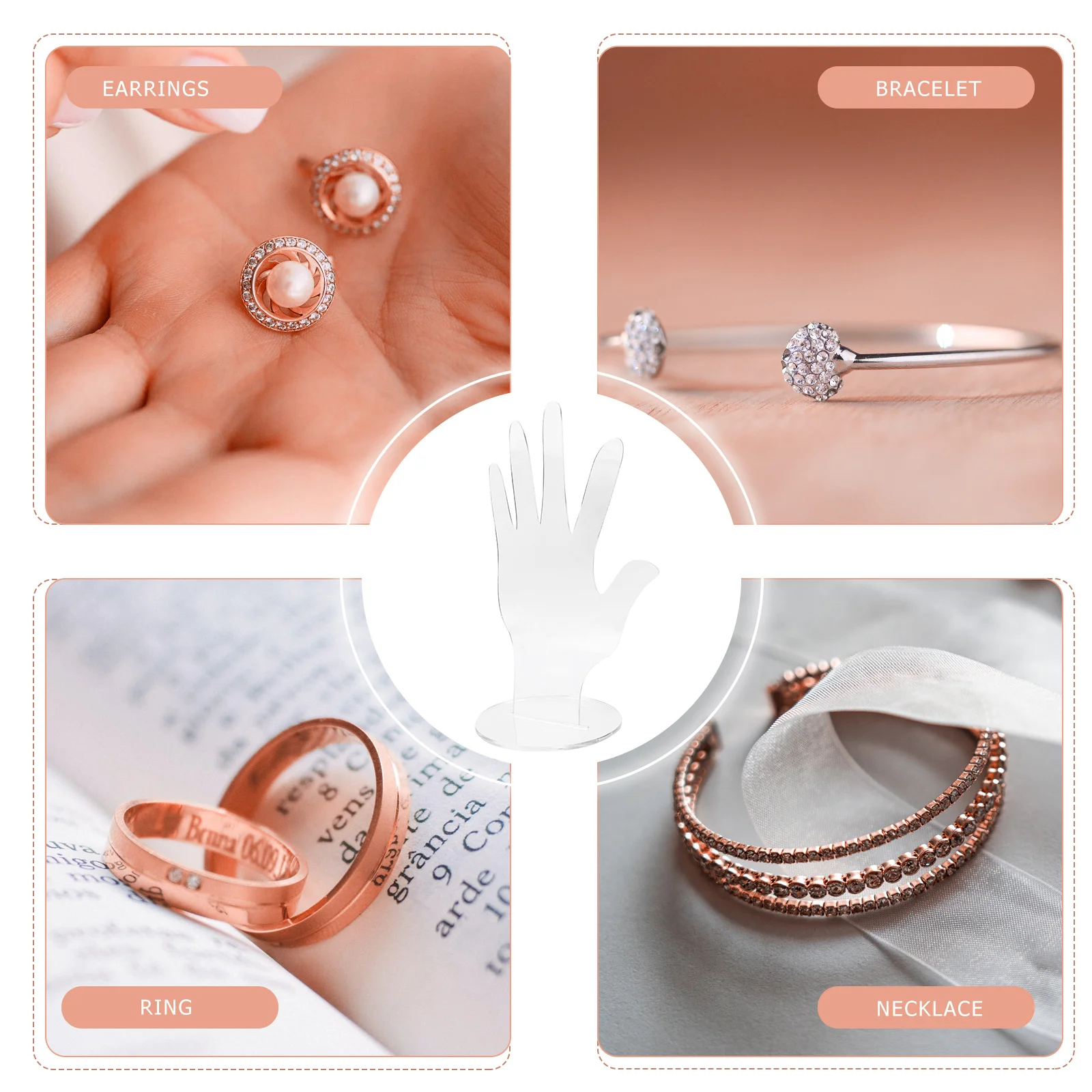 

Hand Jewelry Display Stand Premium Acrylic Palm Design For Ring Bracelet Necklace Watch Holder Decorative Organizer