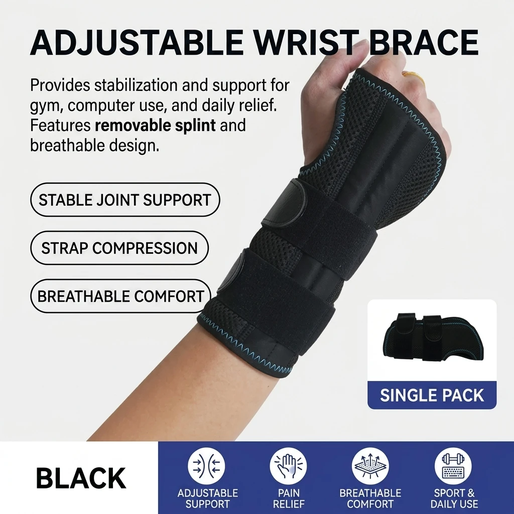 1pc Wrist Support Splint Breathable Adjustable Wrist Brace for Carpal Tunnel Tendonitis Arthritis Relief Men Women's Gear