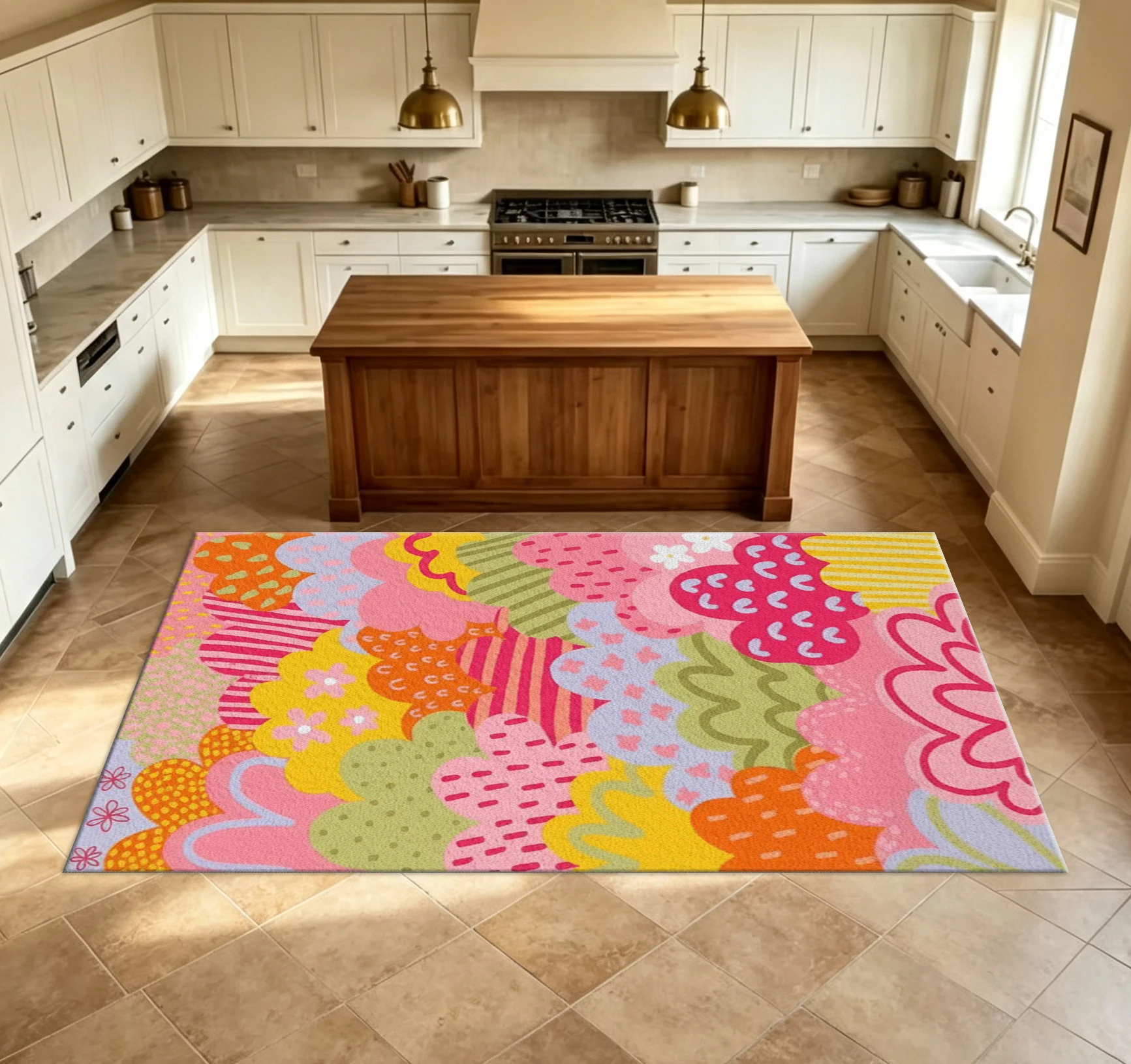Colorful Abstract Cartoon Floral Carpet Floor Mat Bright Patchwork Flower Print Floor Mat Cute Modern Indoor Home Decor Carpet