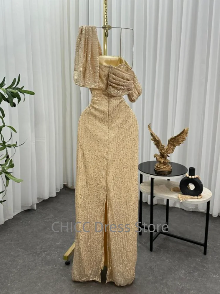 Gouden Galajurken Eén Schouder Mouwloze Zeemeermin Avondjurk Elegante Bruiloftsgast Feestjurk Aangepaste robes de soirée