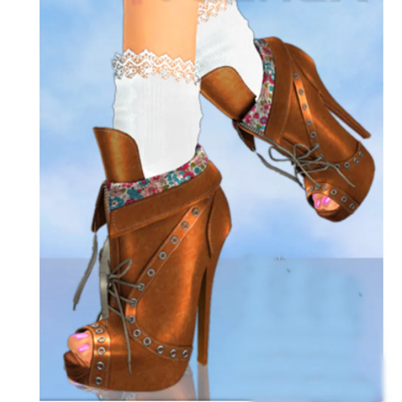 

Brown Lace Up Mid Calf Platform Sandals Thin High Heel Peep Toe Fashion Sexy 2025 Summer Big Size Woman Shoes Zapatillas Mujer