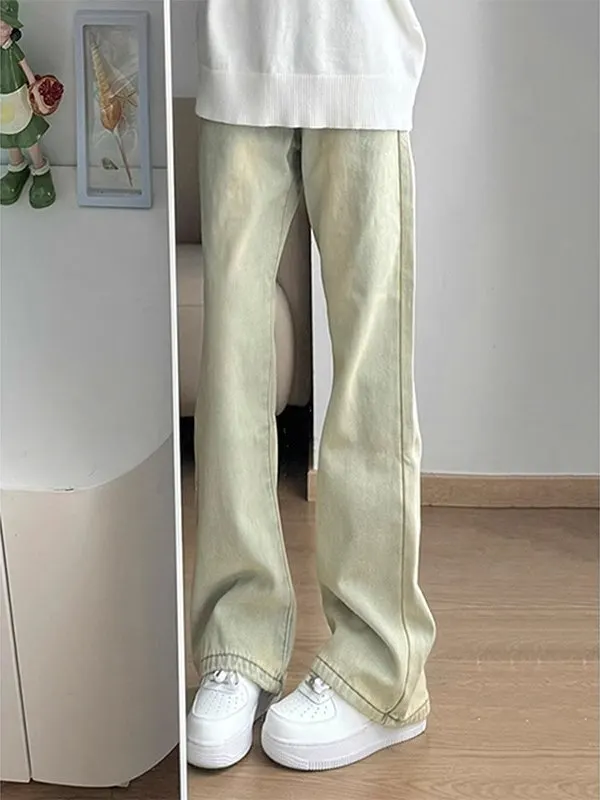 

American Retro Mud Color Men's Jeans Spring Autumn Loose Straight Leg Bell Bottoms Worn in Style Youthful Trendy Casual Wear