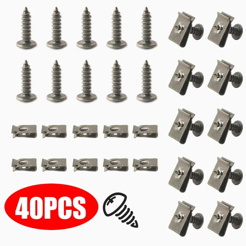 

40/20pcs Car Self-tapping Screw Fastener Universal Metal U-Type Clip Self-tapping Screw Set Mudguard Bumper Modification Clips