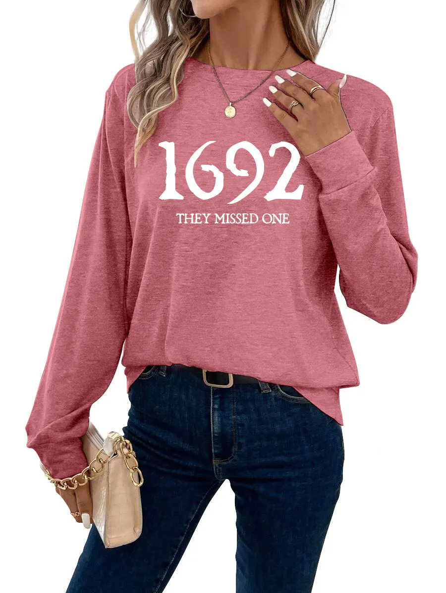 Autumn new women's long-sleeved T-shirt 1692 they missed one printed loose crew neck casual shirt with all fashion pullover
