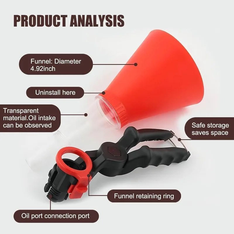 Fluid Funnel Set Adjustable Clamp Tool for Oil Coolant Transmission Car Truck Engine Safe Pouring No Drip Maintenance Gear