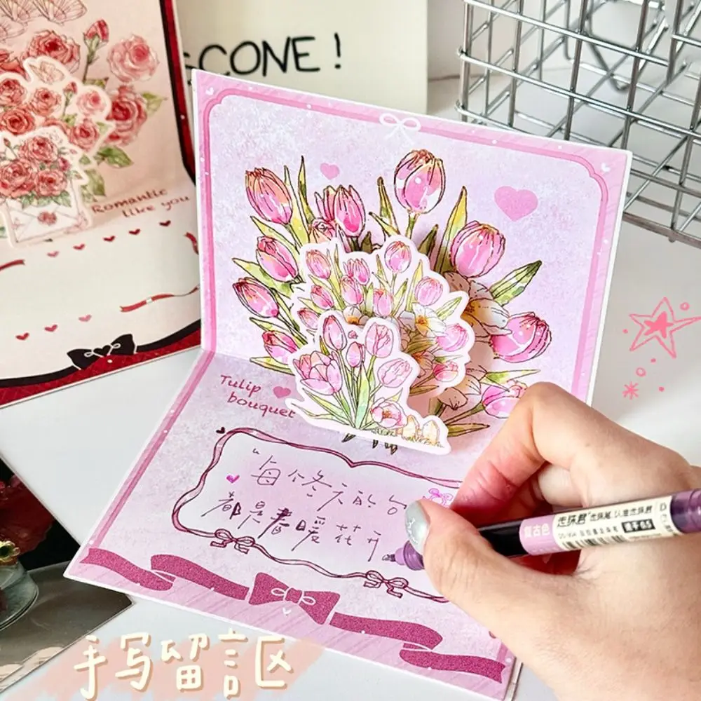 

Creative 3D Greeting Card Rose Pop Up Love Blessing Card with Envelope Valentine's Day Card Wife Girlfriend Gift