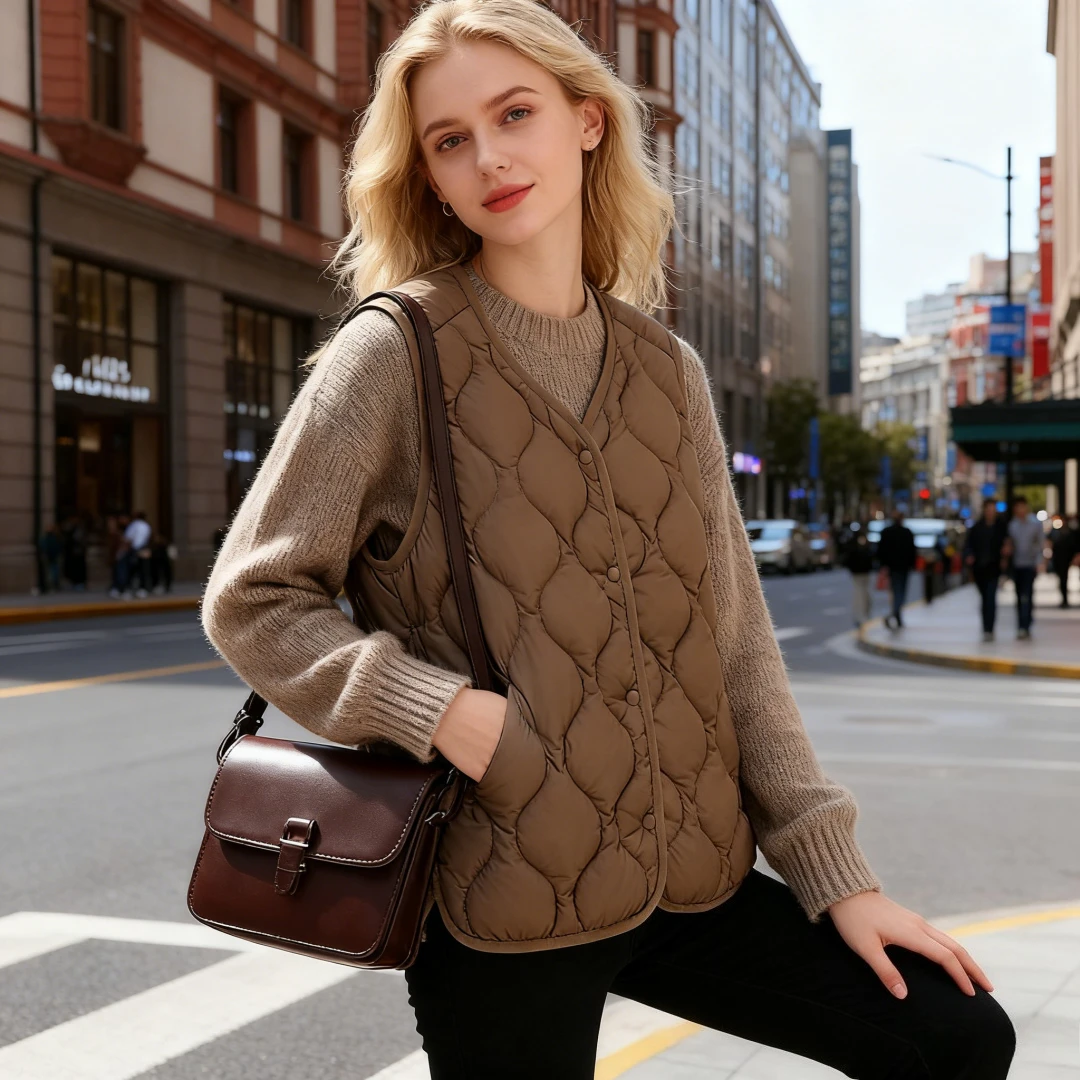 Women Down Vests Winter Puffer Waistcoat Jacket Parkas Coat Single Breasted V Neck Windproof Outerwear Ultralight Overcoat 2025