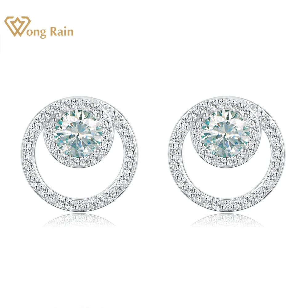 Wong Rain Sparkling 925 Sterling Silver GRA All Moissanite Diamond Wedding Bubble Studs Earrings for Women Men Gift Fine Jewelry