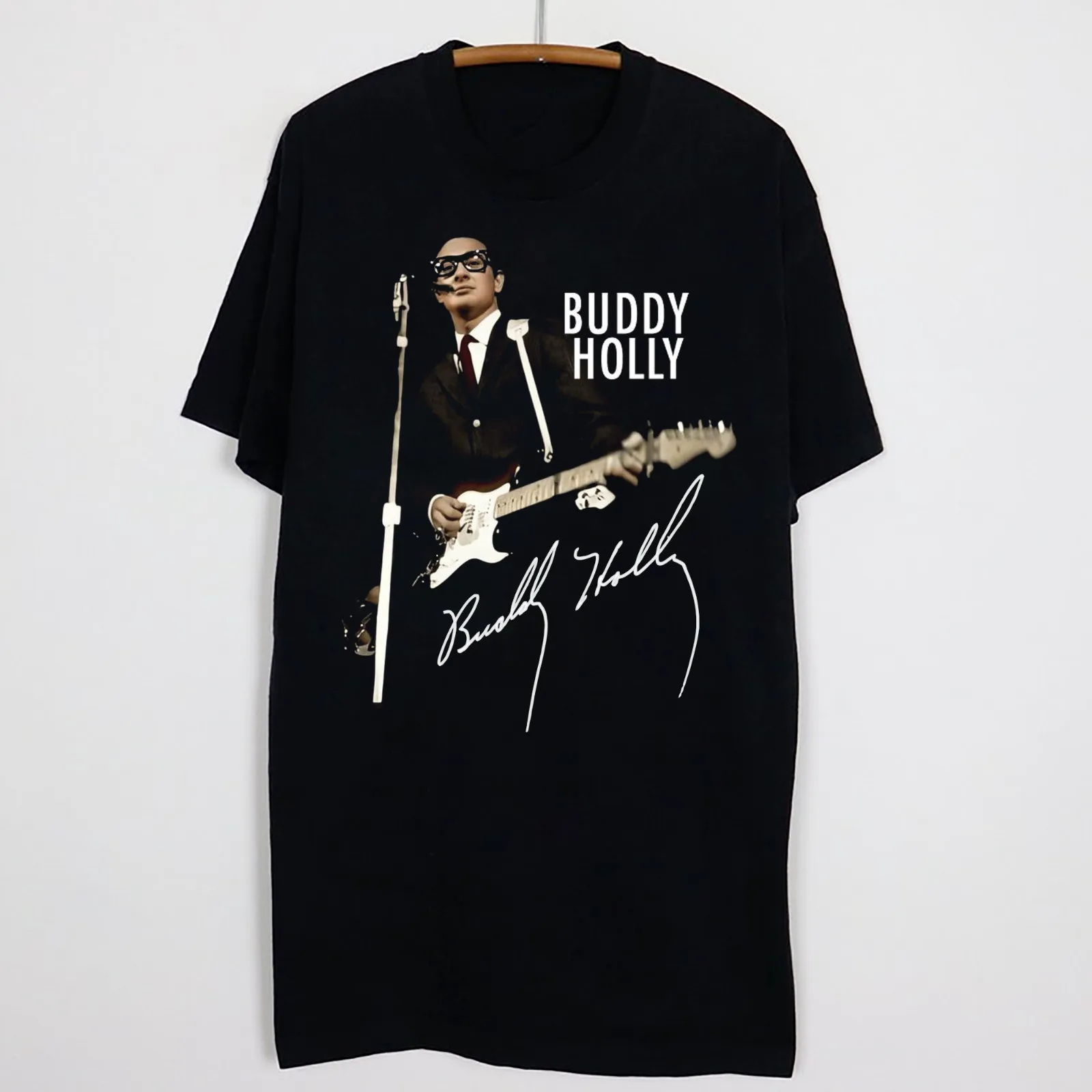 

Мужская черная футболка Buddy Holly Signature в подарок от S до 5XL