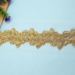 High-end Gold Glass Bead Nail Bead Lace Trim DIY Beaded Lace Ribbon Classical Wedding Dress Clothing Accessories