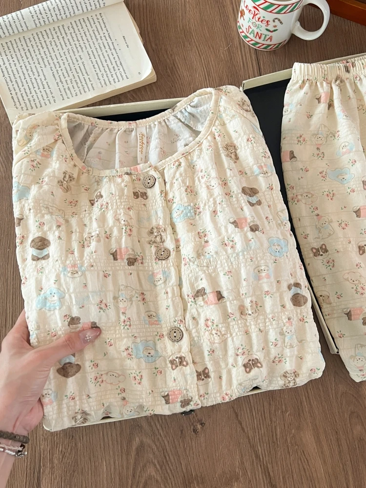 

Cute Cartoon Dog Print Sleepwear Women's Home Clothes Set with Chest Pad Summer Outdoor Wear Sweet Student Cloud Cotton Short...