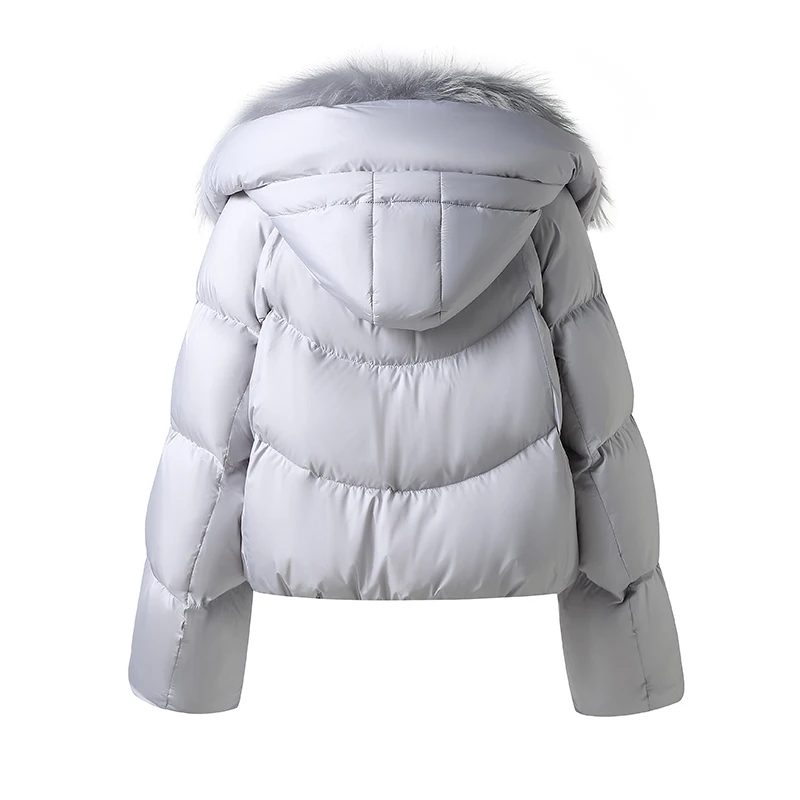 Women Fashion Winter Down Collar Lady Thick Warm Puffy Jacket Fox Fur Collar Goose Down