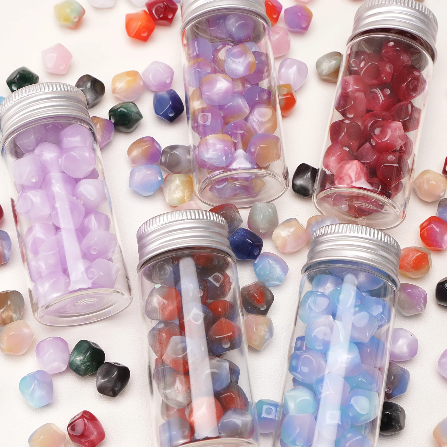 10mm 10pcs/lot Resin Beads Gradient Colorful Imitation Cat Eye Octagonal Beads For DIY Jewelry Making Bracelet Materials Beads
