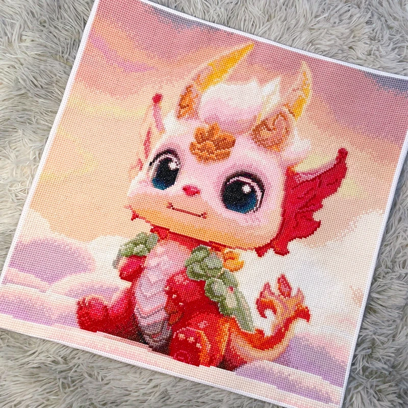 

Cute Cartoon Zodiac Dragon Year Cross Stitch Kit Small Piece Bedroom Handmade Embroidery Simple Modern Style Cotton Fabric