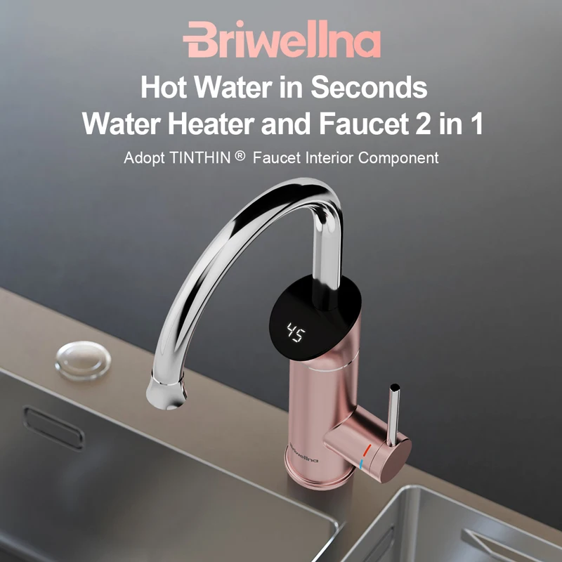 Briwellna 220V Instant Electric Water Heater Kitchen Faucet 2 in 1 With Digital Display Kitchen Mixer Flowing Water Heater