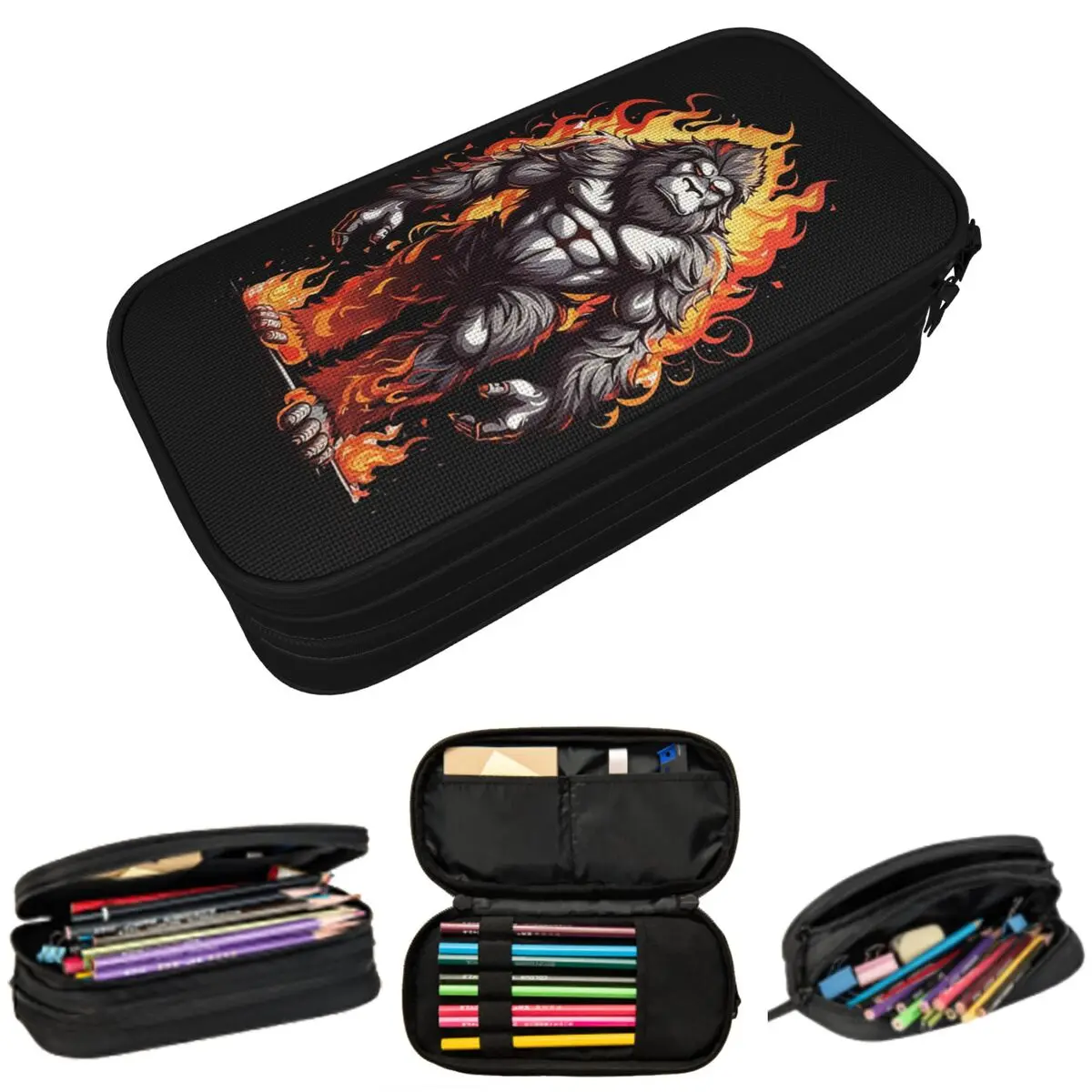 

Strong Gorilla With Orange Fire Themed Pencil Case for Kids School Pen Box Pencil Bag Stationery Supplies Pen Holder Bag