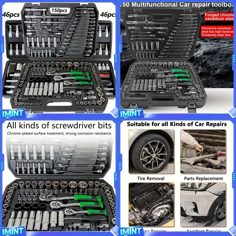 150/46pcs Auto Mechanical Repair Tool Set, Multifunctional with Socket, Wrench And Ratchet Set, Auto Repair, Mechanical