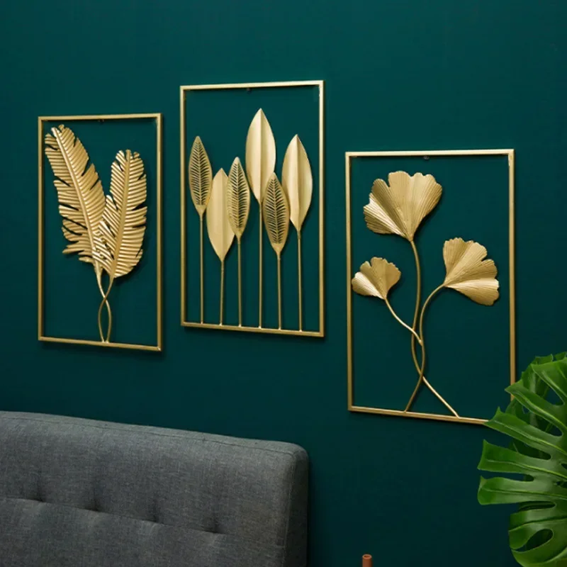 Nordic Metal Leaf Plant Wall Decor ferro battuto appeso a parete Non perforato murale soggiorno camera da letto decorazione della casa Hot