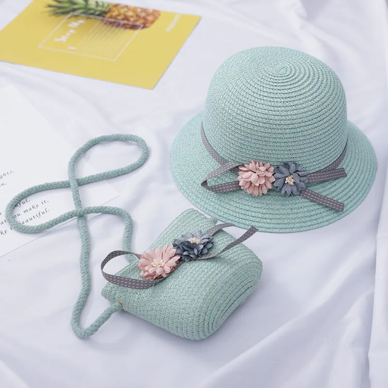 Summer Baby Straw Hat With Handbag Flower Breathable Beach Hat Bags Kids Hat Boy Girls Sun Visor UV protection panama Hat gorras