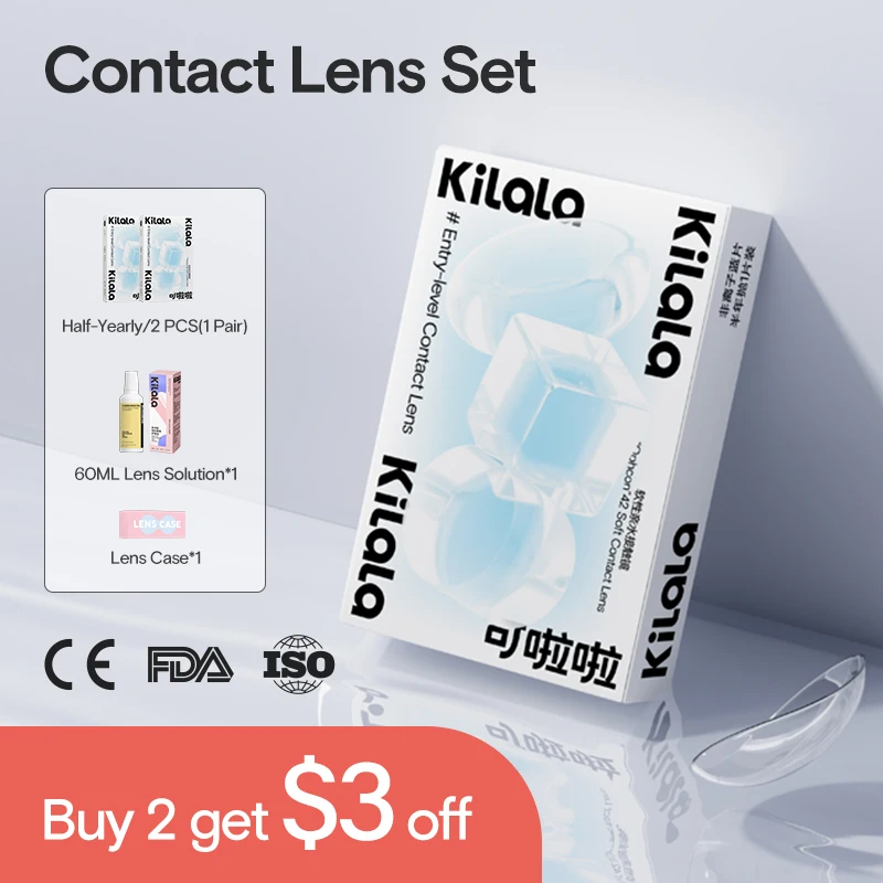 KILALA Contact Lenses Set 2Pcs 6 Months Lens for Myopia Vision Diopter Correction With Degree -1 to-10 Suitable for Dry Eyes