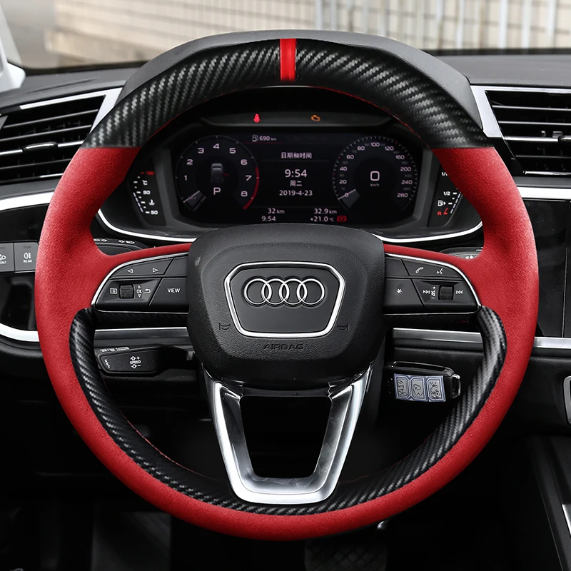 

Custom For Audi Q5L Steering Wheel Cover Genuine Leather Non-slip Hand-sewn A6L A7 A4L Q3 Q2L Q7 Car Steering Wheel Braid Cover