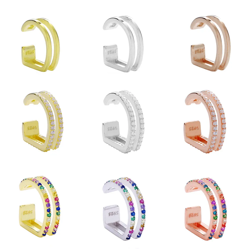 SHADOWHUNTERS ريال 925 فضة كلاسيكي الأذن الكفة للنساء مجوهرات الأزياء أقراط كريستال تشيكوسلوفاكيا كليب على الأذنين لا ثقب #3