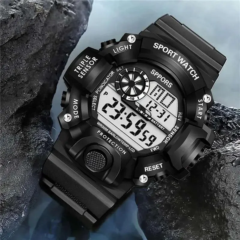 Mens Watch Fashion Outdoor Sports Electronic Wristwatch Large Dial Multifunctional Waterproof Luminous Alarm Male Digital Watch