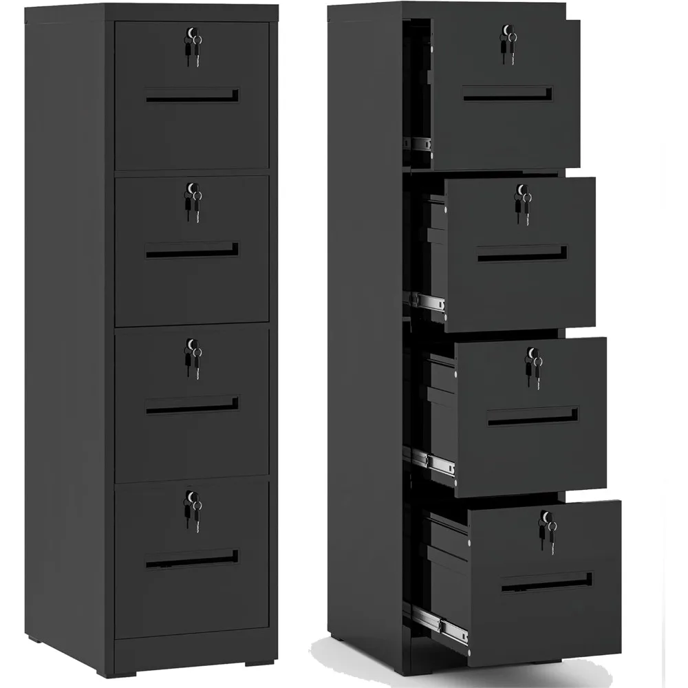 

4 Drawer File Cabinet,Vertical Filing Cabinet with 4 Lockable Drawers,Black Metal File Cabinet for Home Office,Heavy Duty Steel