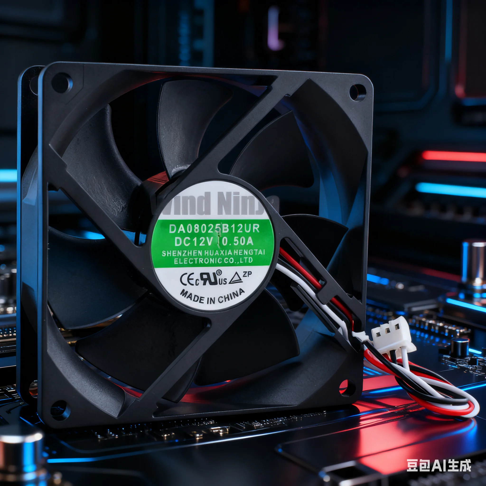 8cm Dual Ball Bearing Cooling Fan 80mm X 25mm 12V 0.50A 3-Pin UPS Power Supply Compatible Computer Hardware - DA08025B12UR view 3