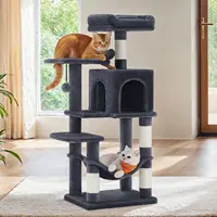 FEANDREA Árbol para Gatos de 112 cm, 4 Postes Rascadores, 2 Pompones, 1 Hamaca, 2 Plataformas, 1 Cueva