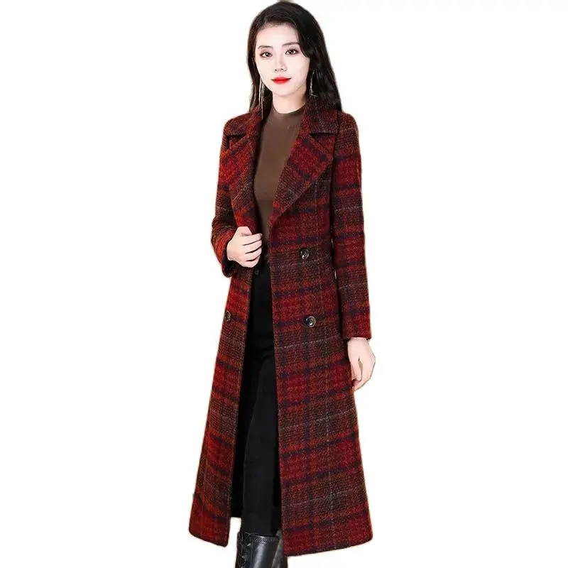 

Fashion Plaid Woolen Long Thick Coat Women's New Autumn And Winter Loose High-end Temperament Small Fragrance Woolen Coat Tide