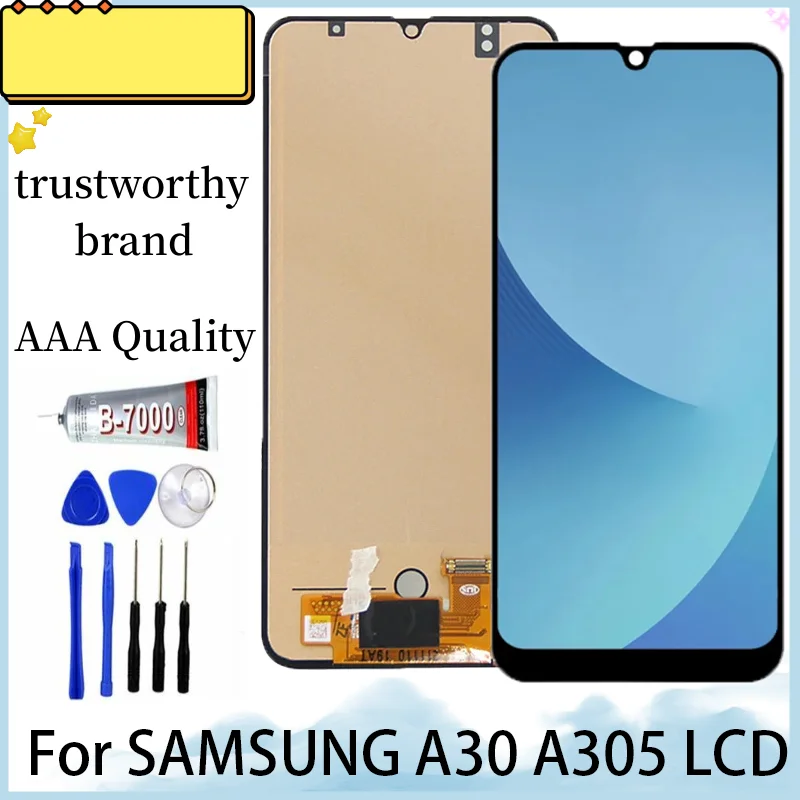 6,4-дюймовый дисплей для SAMSUNG A30 A305/DS A305FN A305G A305GN A305YN, ЖК-дисплей с сенсорным экраном и рамкой в сборе