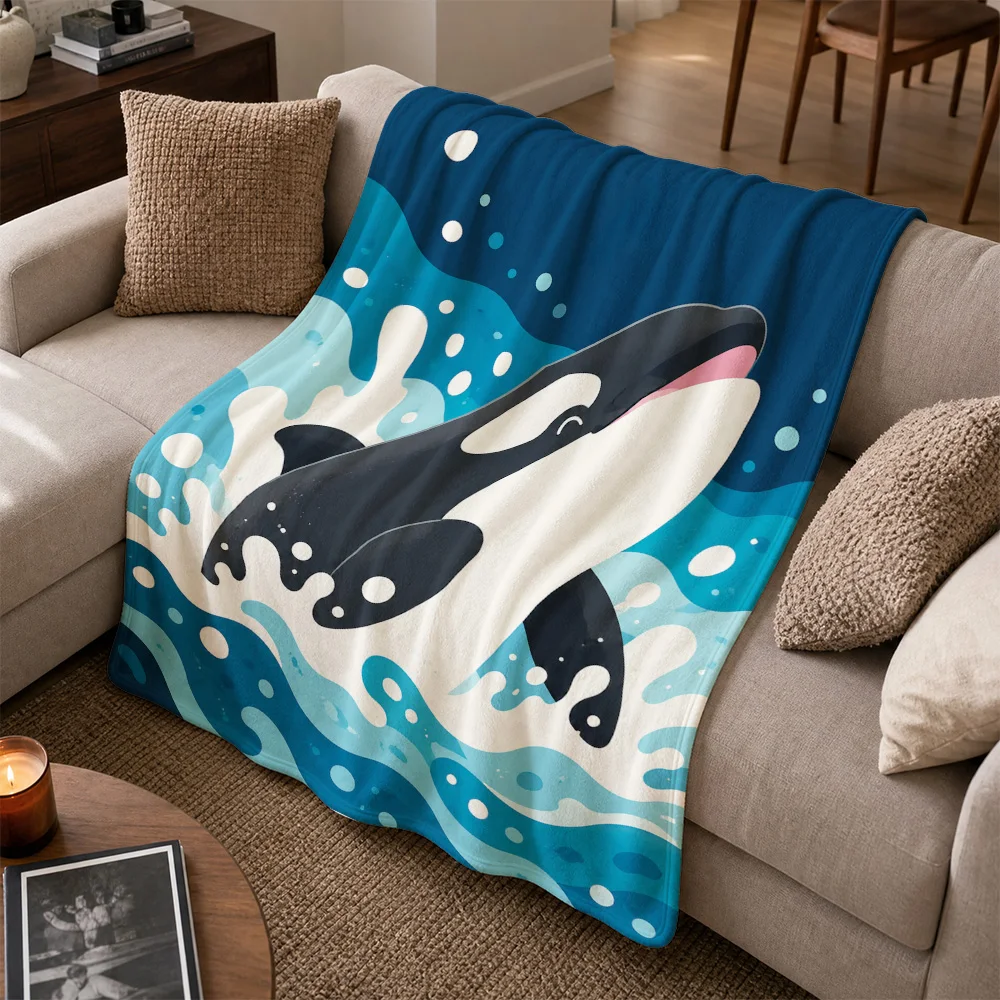 Coastal Dolphin Ocean Print Throw Blanket for Sofa Couch Living Room Decor Nautical Sea Life Art Throw Cozy Home Accent Gift