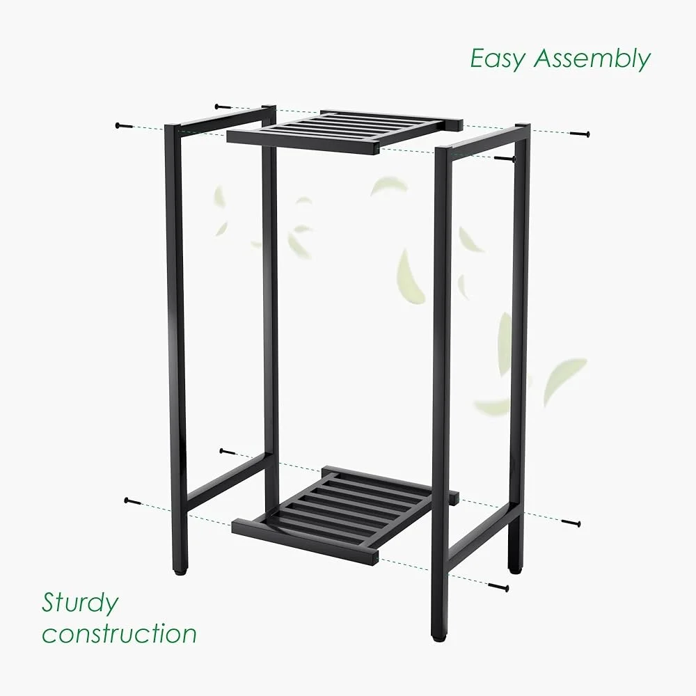 Heavy Duty 2 Tier Plant Stand Indoor Outdoor Metal Flower Display Rack Rustproof Steel Garden Sturdy Shelf