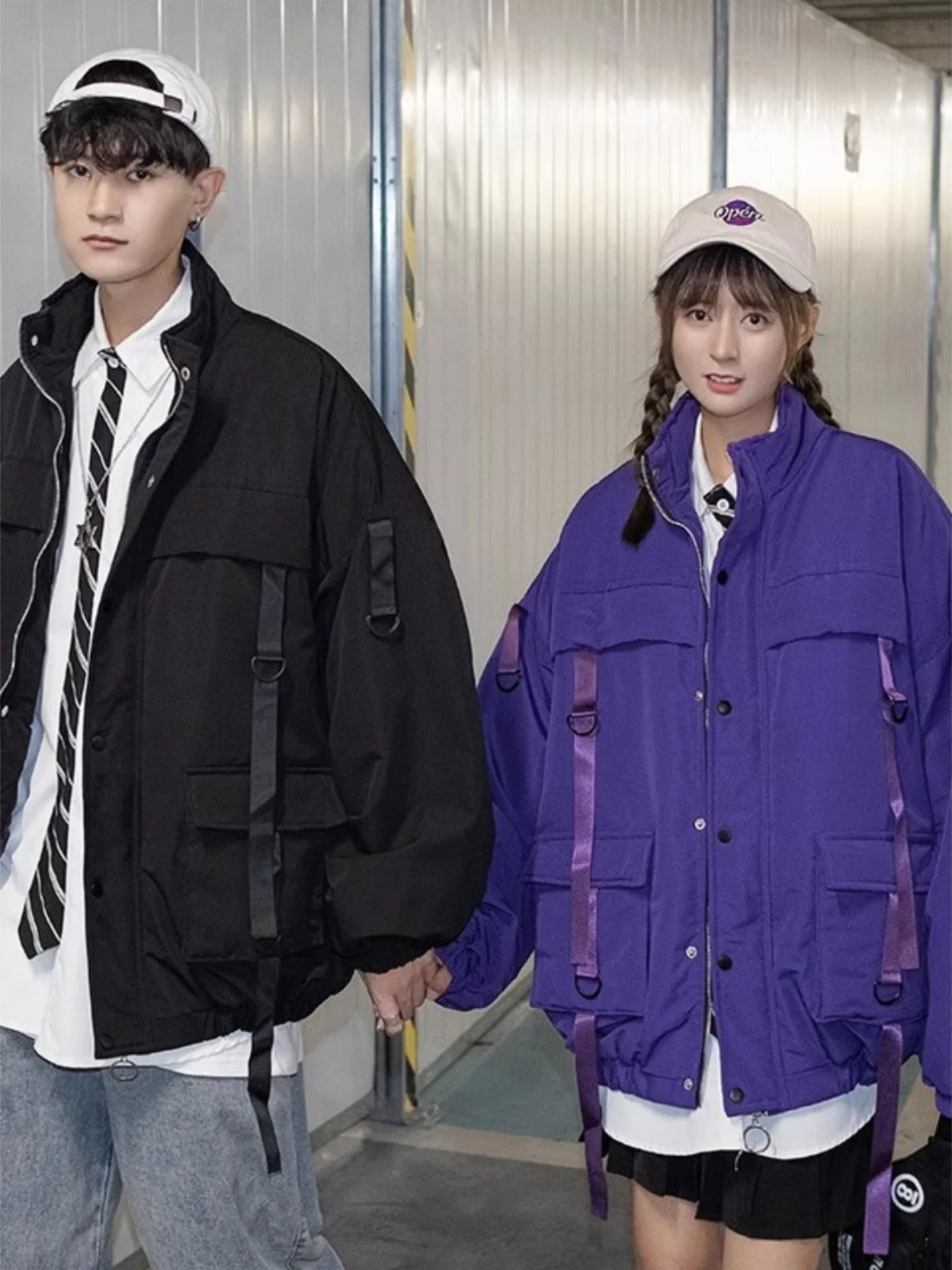 

Retro American Workwear Cotton Jaet Thiened Stand Collar Cotton Coat for Couples Winter Warm Zipper Closure Casual Outerwear