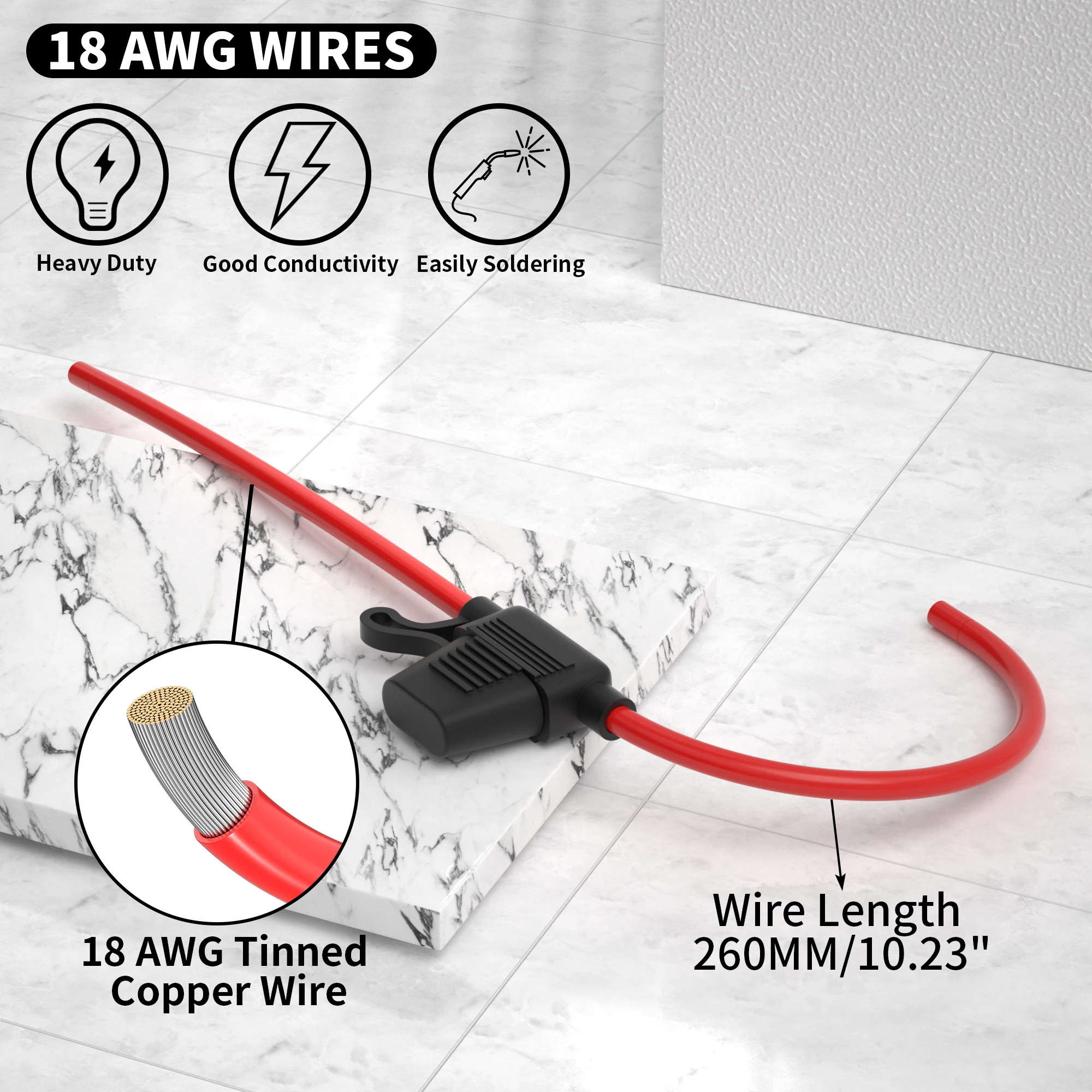 DaierTek 5 SZTUK 18 Gauge Uchwyt bezpiecznika 12V do ATC/ATO Bezpiecznik liniowy Uchwyt bezpiecznika 12V z przewodami 18 AWG z bezpiecznikiem