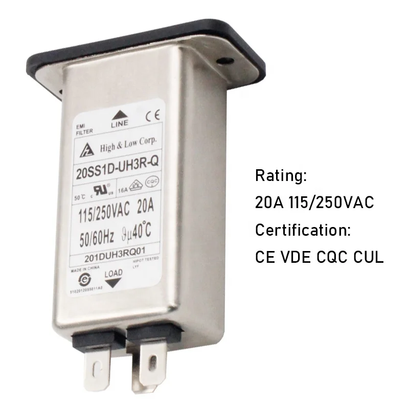 Buddy IEC 320 C20 Male Socket Panel Mount Power Line EMI Filter 20A Rated Industrial Plug with Socket