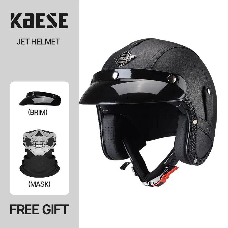 Kaese Retro Woven Leather Motorcycle Helmet PU Leather Open Face 3/4 Chopper Bicycle Helmets Classic Casco Moto Vintage