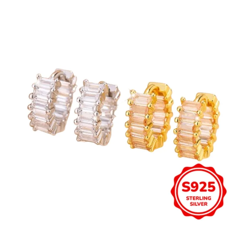 

Simple and Fashionable Authentic S925 Silver Rectangular Zircon Women's Earrings Exquisite Commuting