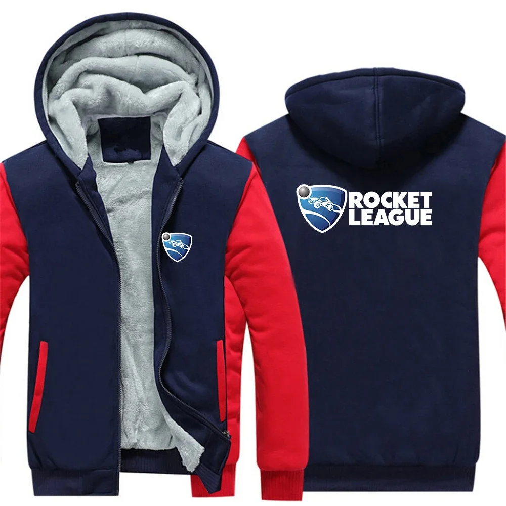 2024 Rocket League Logo Print Autumn Winter Mens Thickened Cardigan Zipper Hoodies Loose Cold Prevention Warm Trendy Hooded Coat