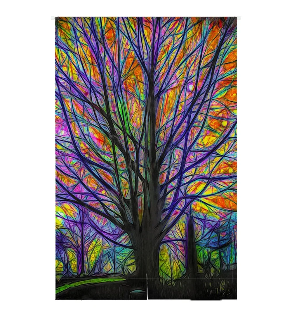 Colorful Tree Door Curtain Tree of Life Abstract Creative Tree Branch Noren Curtains Kitchen Bedroom Entrance Doorway Curtain