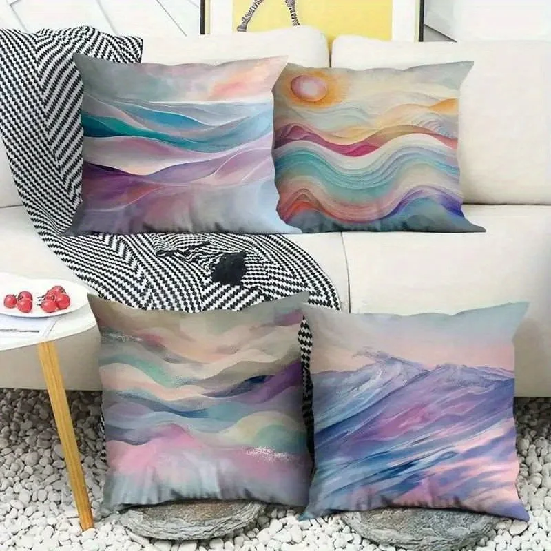 

Наволочка с мечтательным пастельным пейзажем - мягкая наволочка с принтом акварельных волн и закатов для дивана, спальни, гостиной